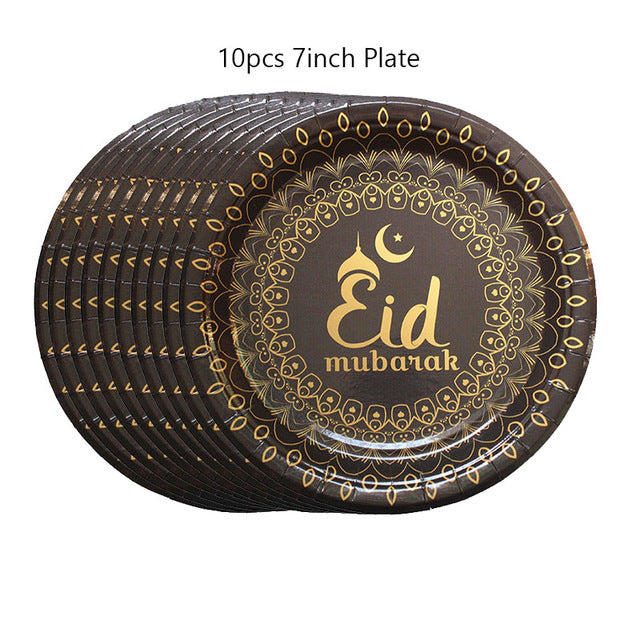 Ramdan & EID Mubarak Disposable Dinner Plate White Black Ramadan