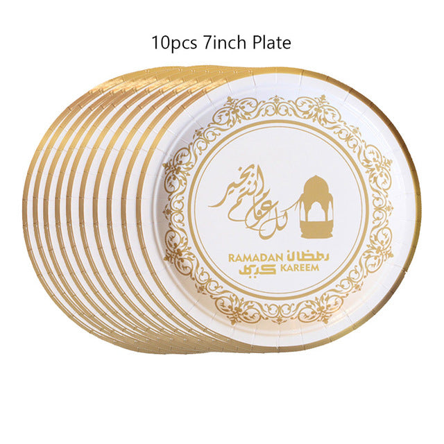 Ramdan & EID Mubarak Disposable Dinner Plate White Black Ramadan