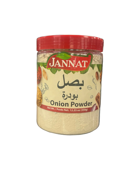 Jannat onion powder container held in a hand with a blurred store background