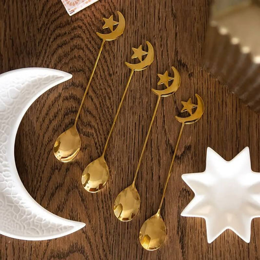 Set of 4 Star & Crescent Teaspoons (Gold) 