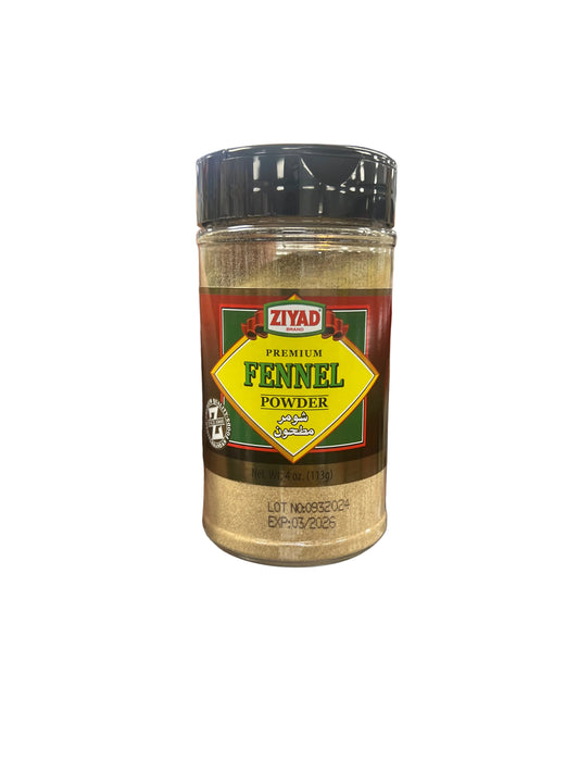 Hand holding a jar of Ziyad Fennel Powder in a store setting